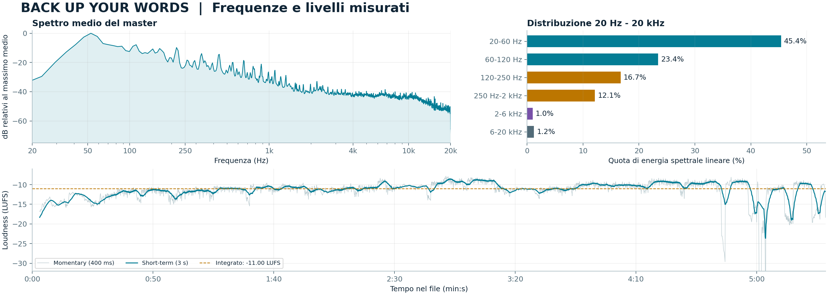 Back Up Your Words: analisi di spettro medio, distribuzione dell'energia e loudness nel tempo
