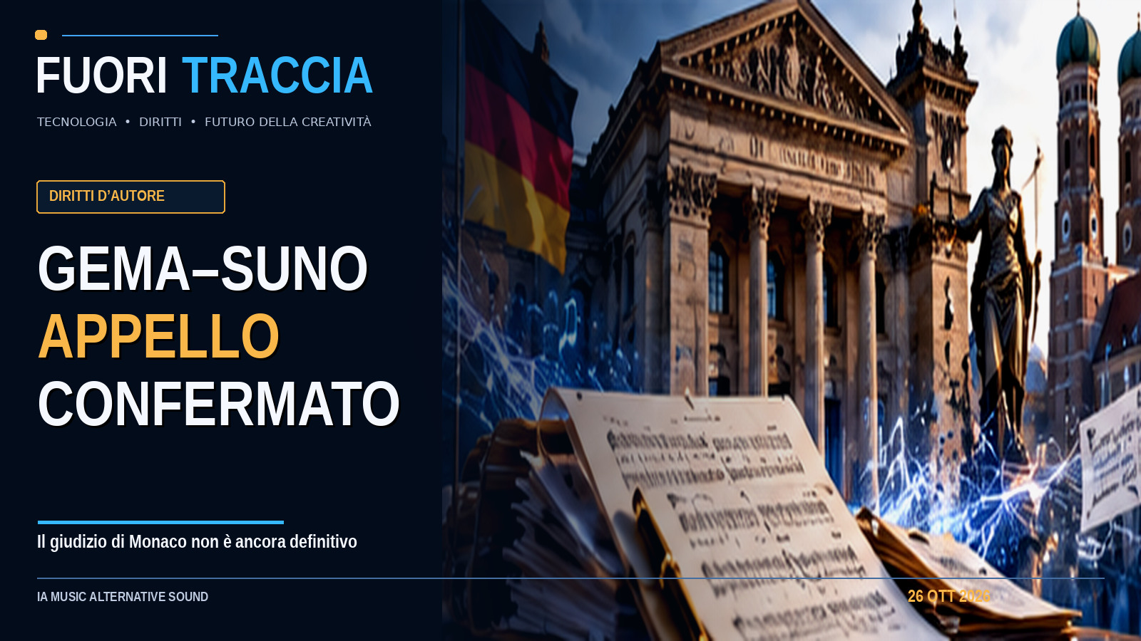 Copertina Fuori Traccia: GEMA–Suno: l’appello è pendente